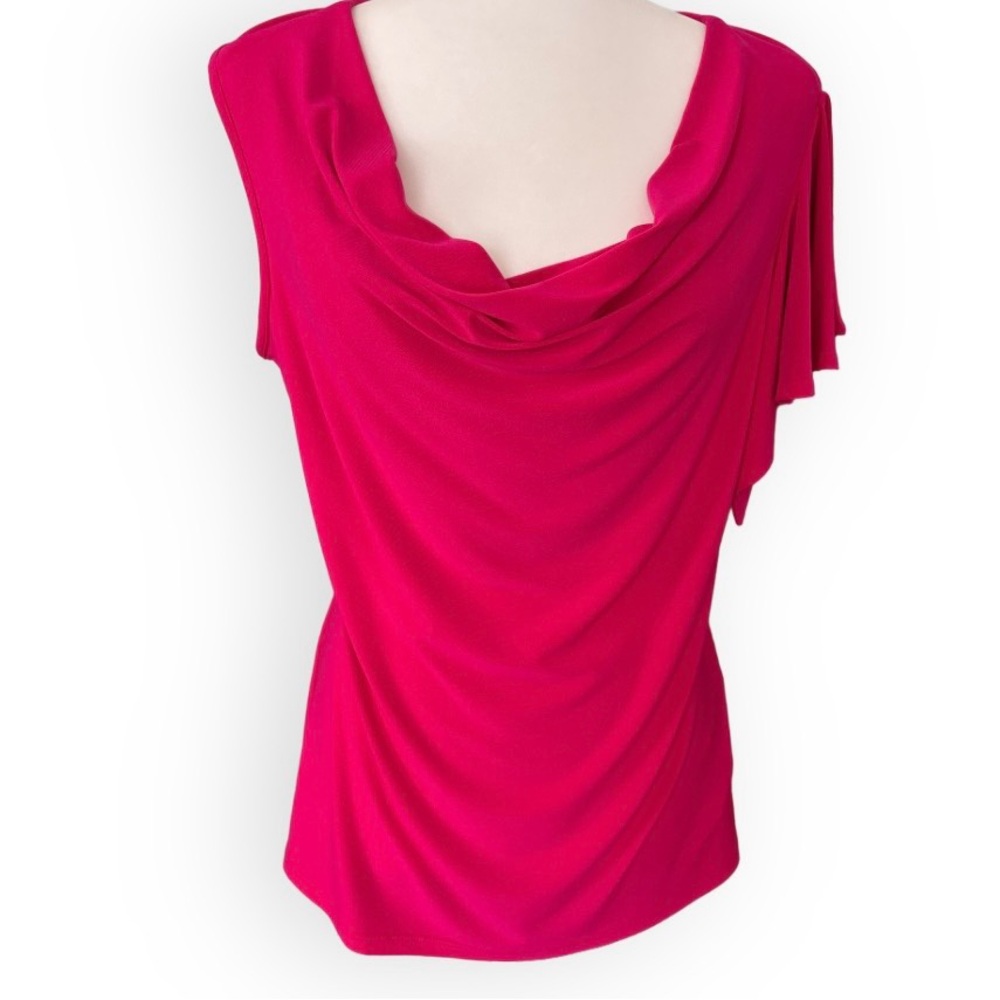 NWT Joseph Ribkoff Fuschia Drape Neck Top with Arm Ruffle SZ 14 Modern Cocktail